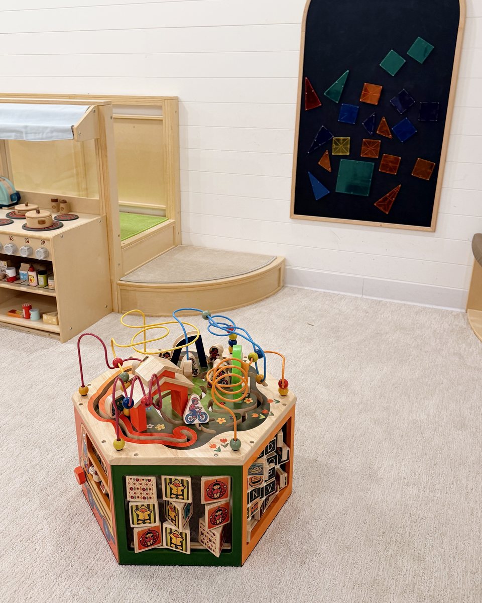 Wooden activity cube for little hands